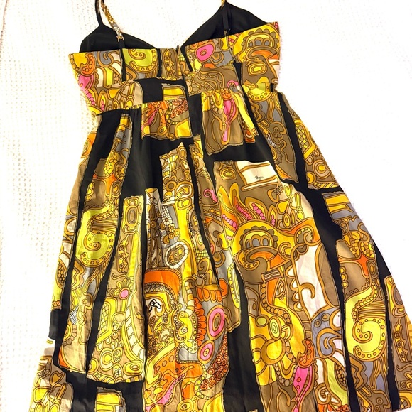 💎Vintage  Trina Turk Orange Yellow Sundress Sleeveless Spaghetti Strap - Picture 11 of 11